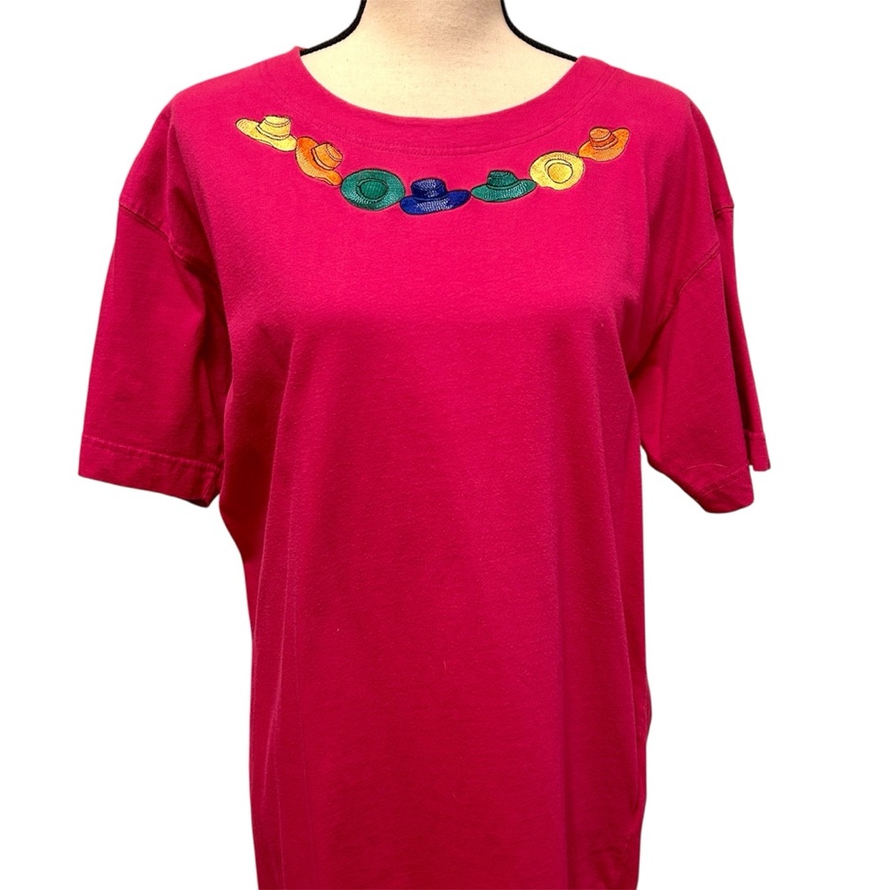 Vintage 1990s Evan Picone Pink Embroidered Hat Tee Size L